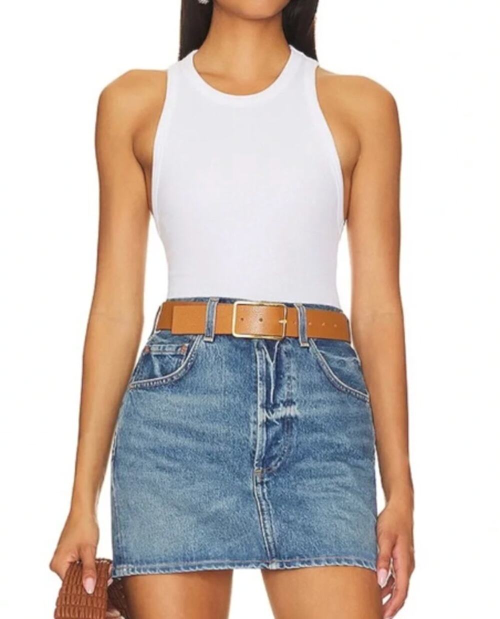 Free People Brexley Ribbed High Neck Thong Sleeveless Tank Bodysuit White XS